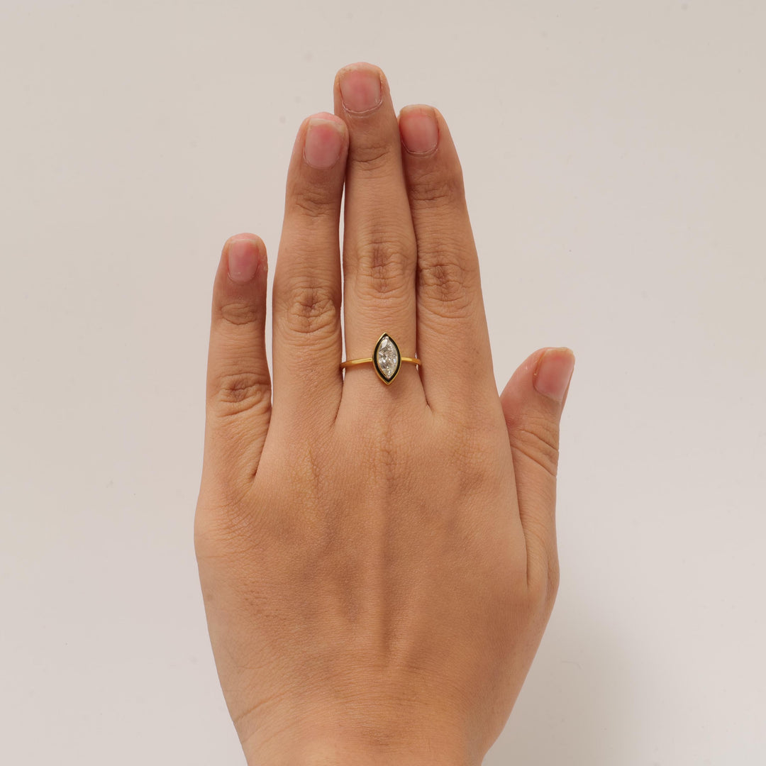 Marquise Diamond Enamel Halo Ring, 14k Solid Gold, Natural Diamonds, Minimalist  Stackable Rings, Everyday Statement Jewelry