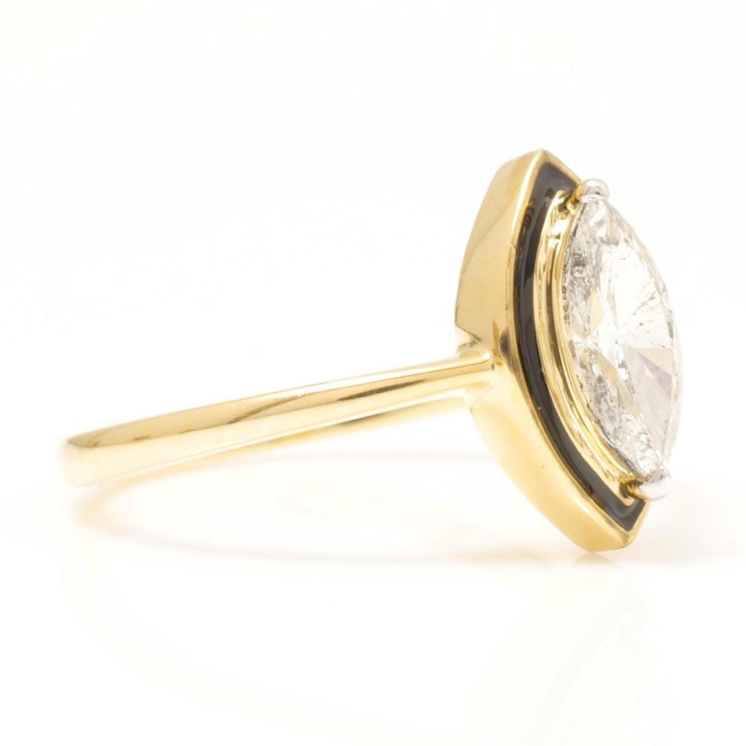 Marquise Diamond Enamel Halo Ring, 14k Solid Gold, Natural Diamonds, Minimalist  Stackable Rings, Everyday Statement Jewelry