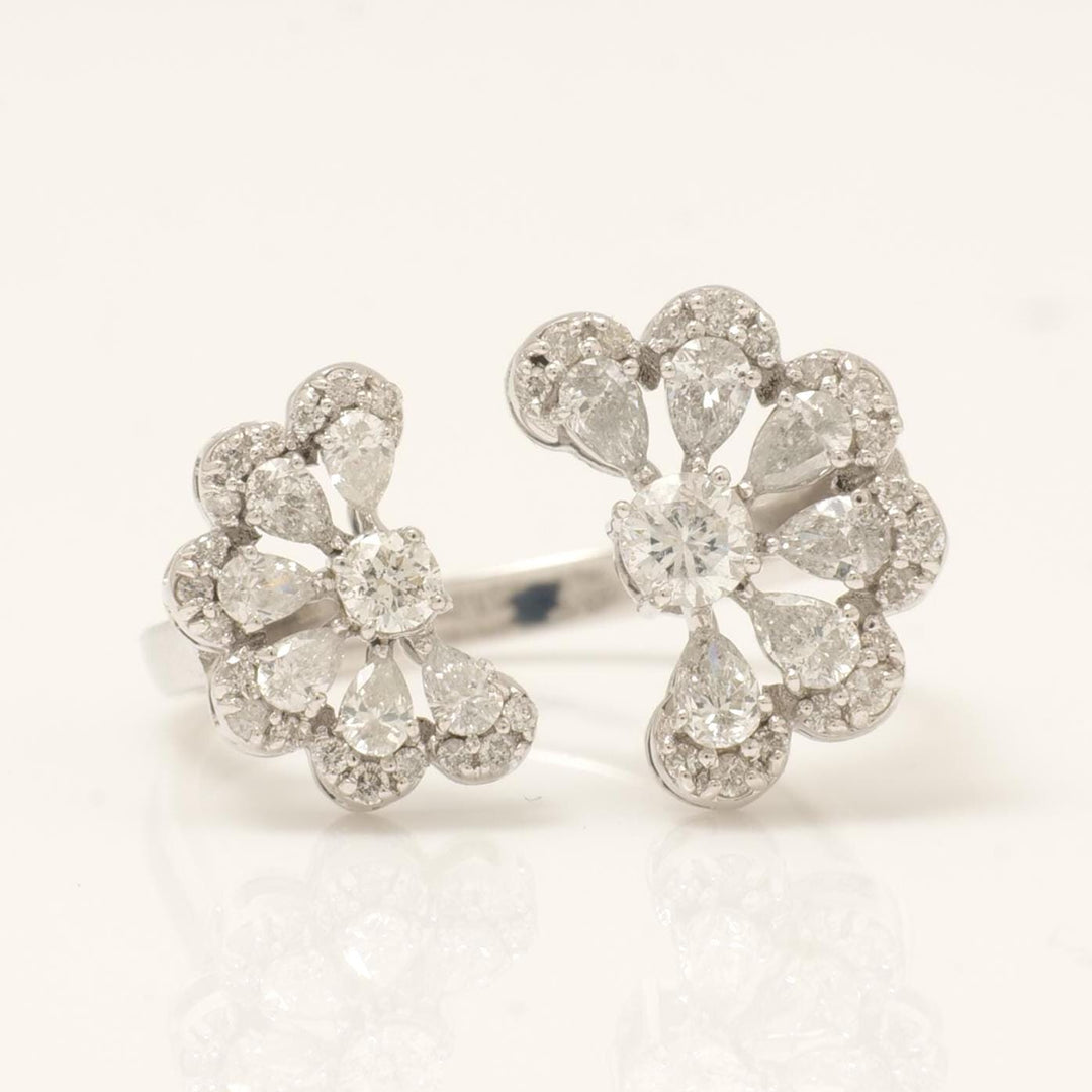 Floral Pear Diamond Ring, 14K Solid Gold, Natural Diamonds, Cluster Open Cuff Ring, Cocktail Ring, Bold Statement Ring, Wedding Ring