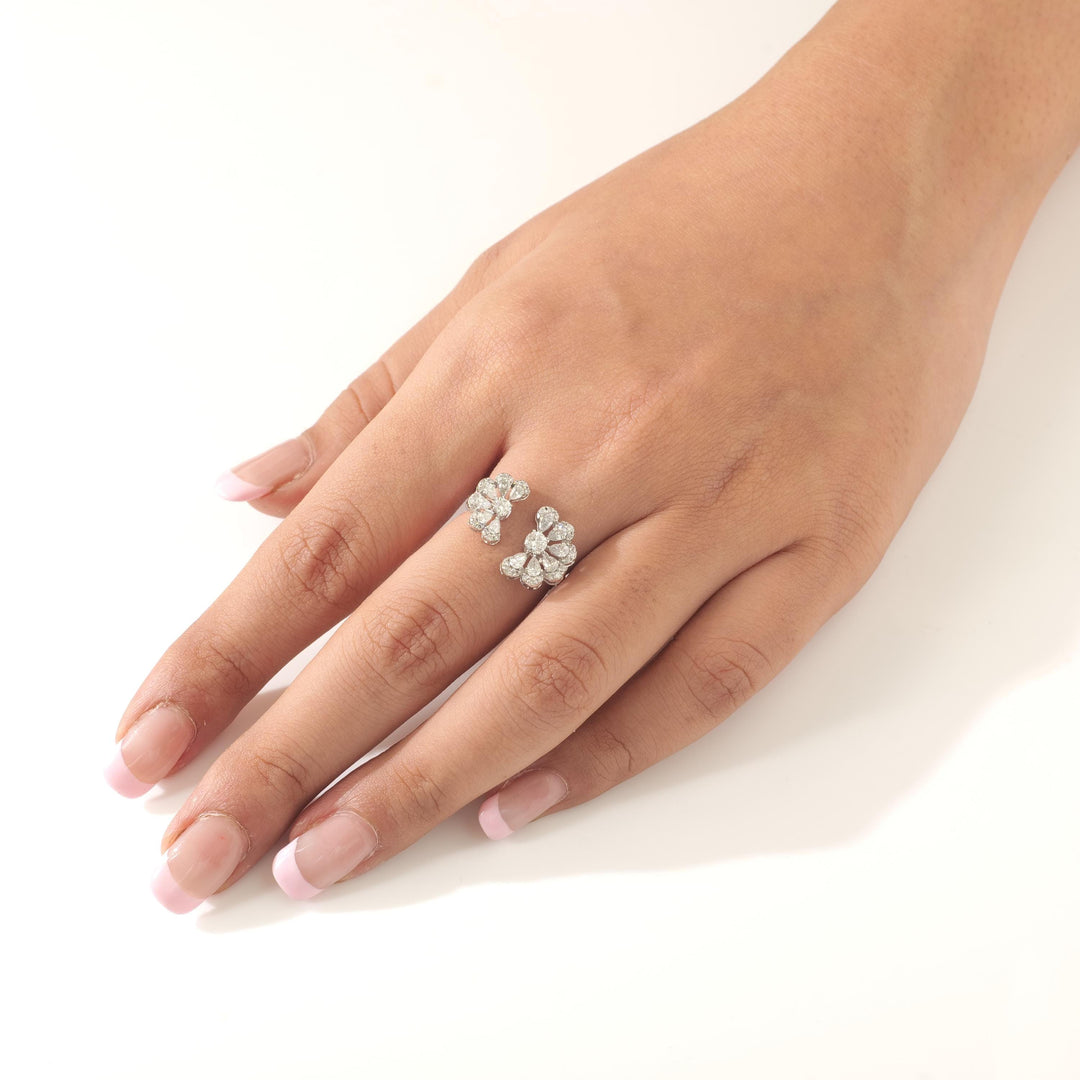 Floral Pear Diamond Ring, 14K Solid Gold, Natural Diamonds, Cluster Open Cuff Ring, Cocktail Ring, Bold Statement Ring, Wedding Ring