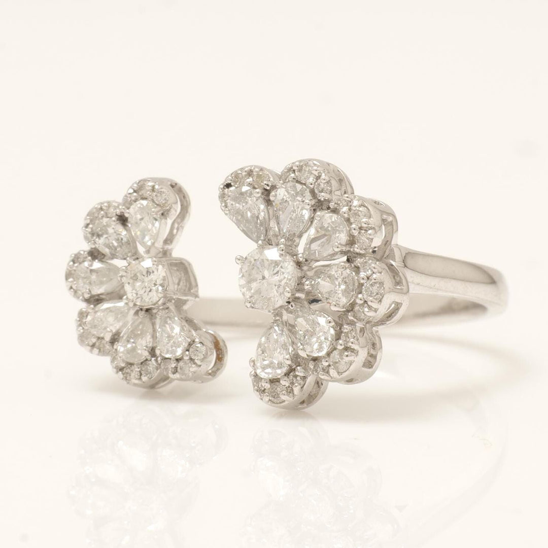 Floral Pear Diamond Ring, 14K Solid Gold, Natural Diamonds, Cluster Open Cuff Ring, Cocktail Ring, Bold Statement Ring, Wedding Ring