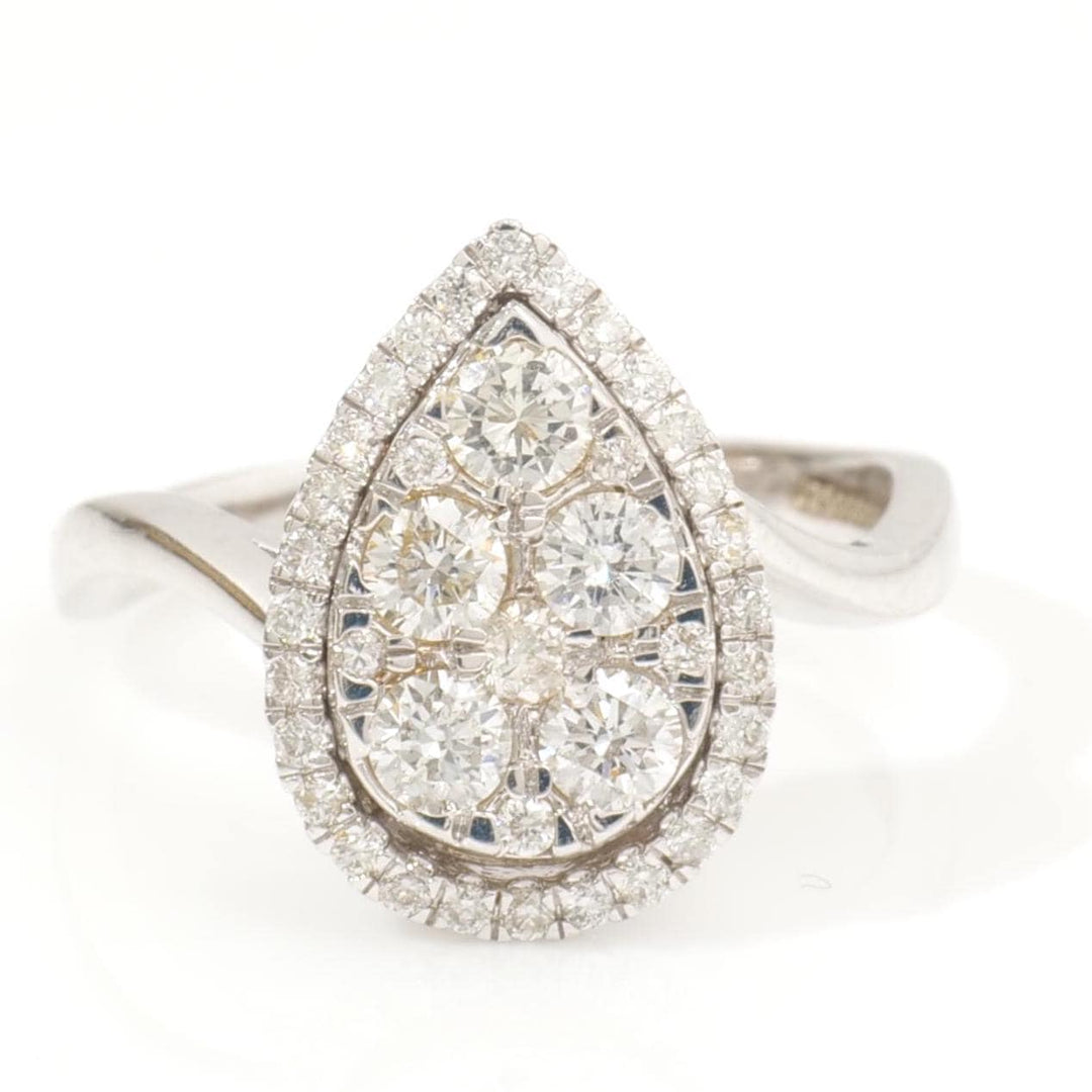 Pear Halo Diamond Ring, 14k Solid Gold, Natural Diamonds, Statement Ring, Everyday Cluster Wedding Jewelry, Illusion Statement Cocktail Ring