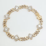 Load image into Gallery viewer, Square Halo Diamond Tennis Bracelet, 14k Solid Gold, Princess Natural Diamonds, Cuban Link Statement Gold Chain, Two Tone Wedding Jewelry
