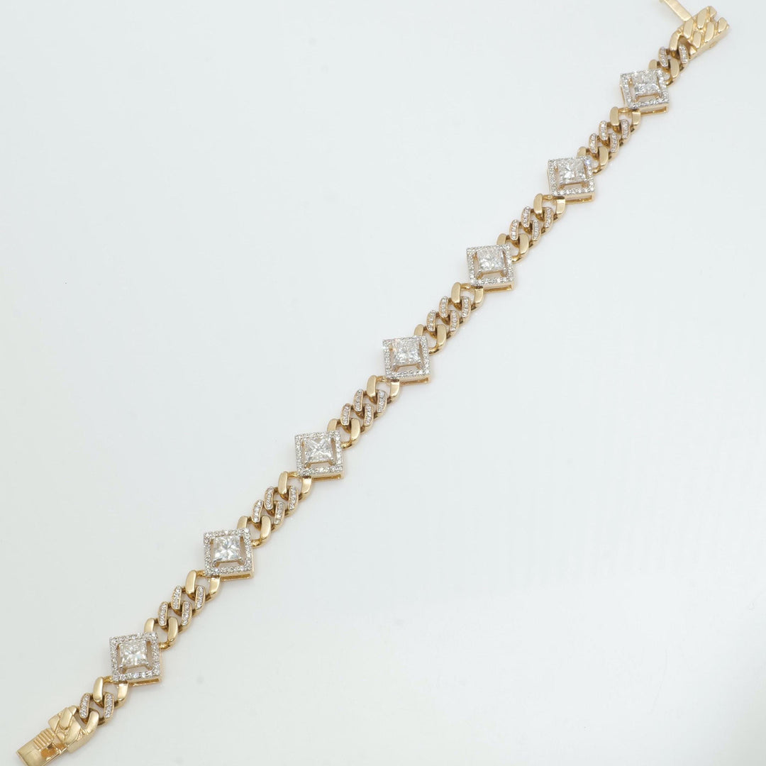 Square Halo Natural Diamond Wedding Tennis Bracelet: 14k Solid Gold Two Tone Cuban Link Chain Jewellery, Certified Jewelry