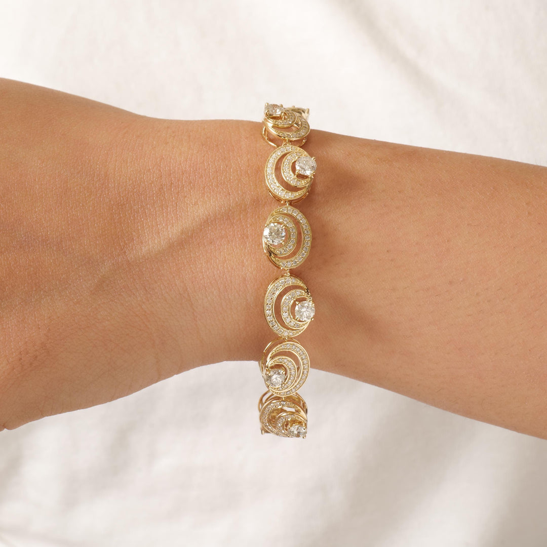 Spiral Natural Diamond Tennis Bracelet: 14k Solid Gold Circle Link Wedding Bridal Jewellery, Certified Jewelry