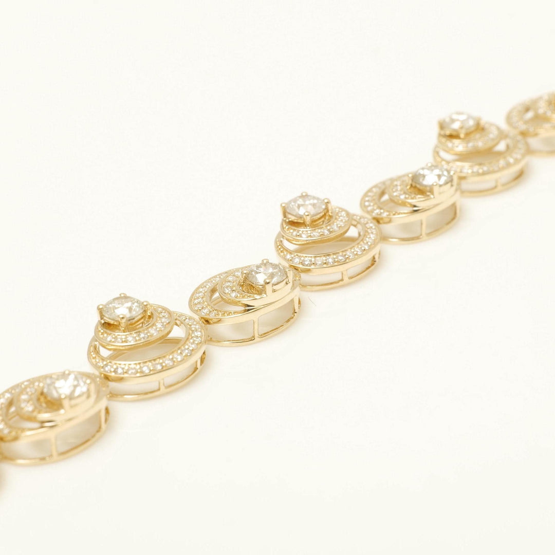 Spiral Natural Diamond Tennis Bracelet: 14k Solid Gold Circle Link Wedding Bridal Jewellery, Certified Jewelry