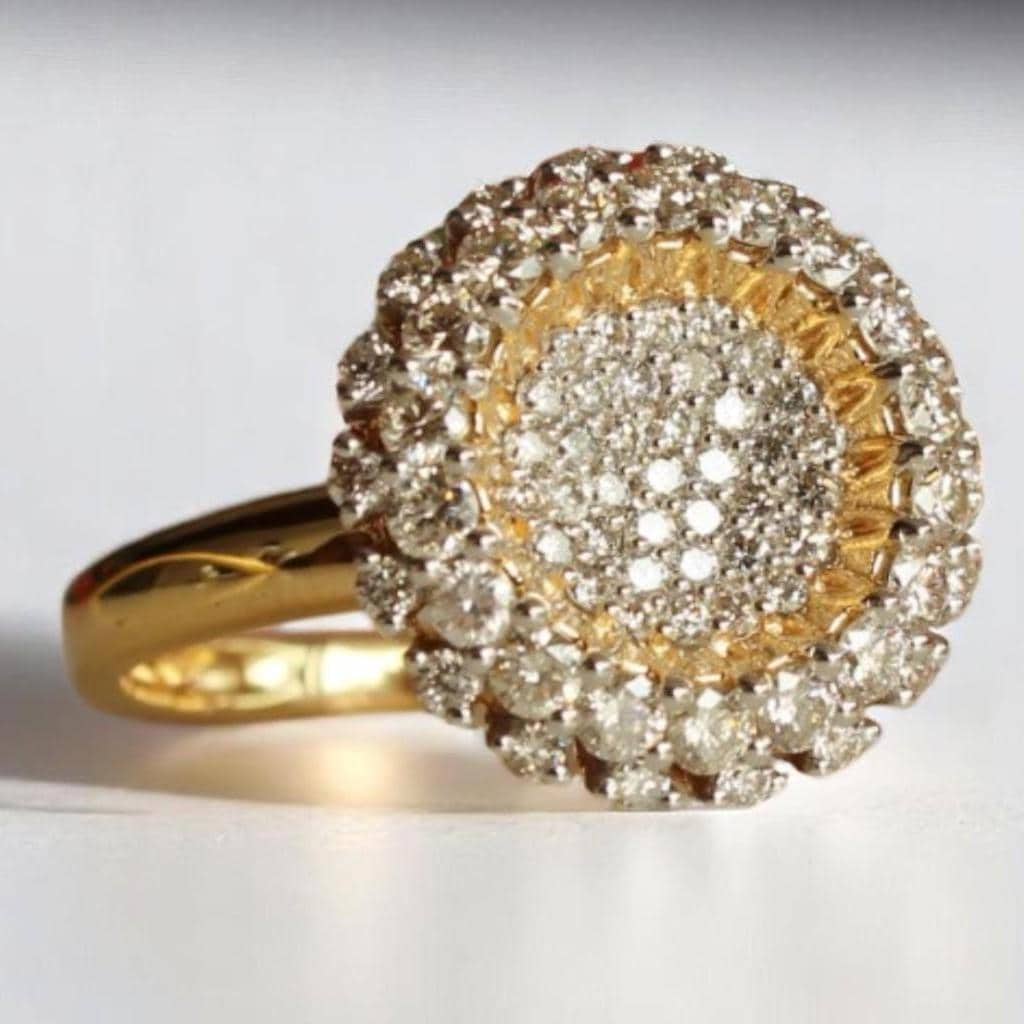 Sunflower Diamond Ring, 14K Solid Gold, Natural Diamonds, Flower Diamond Ring, Cluster Cocktail Ring, Statement Jewelry, Gift For Her