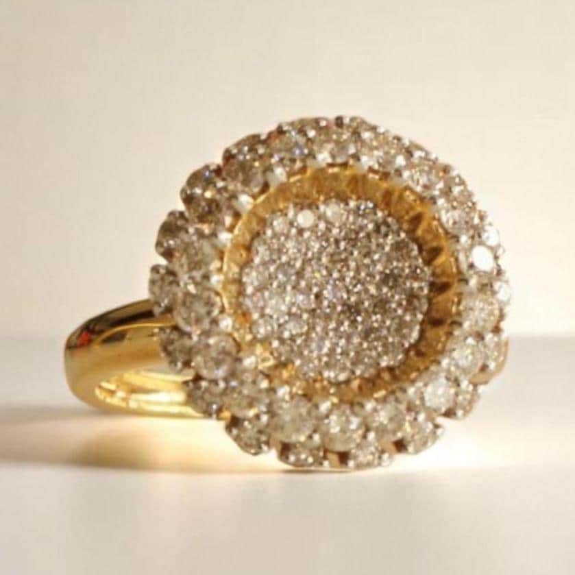 Sunflower Diamond Ring, 14K Solid Gold, Natural Diamonds, Flower Diamond Ring, Cluster Cocktail Ring, Statement Jewelry, Gift For Her