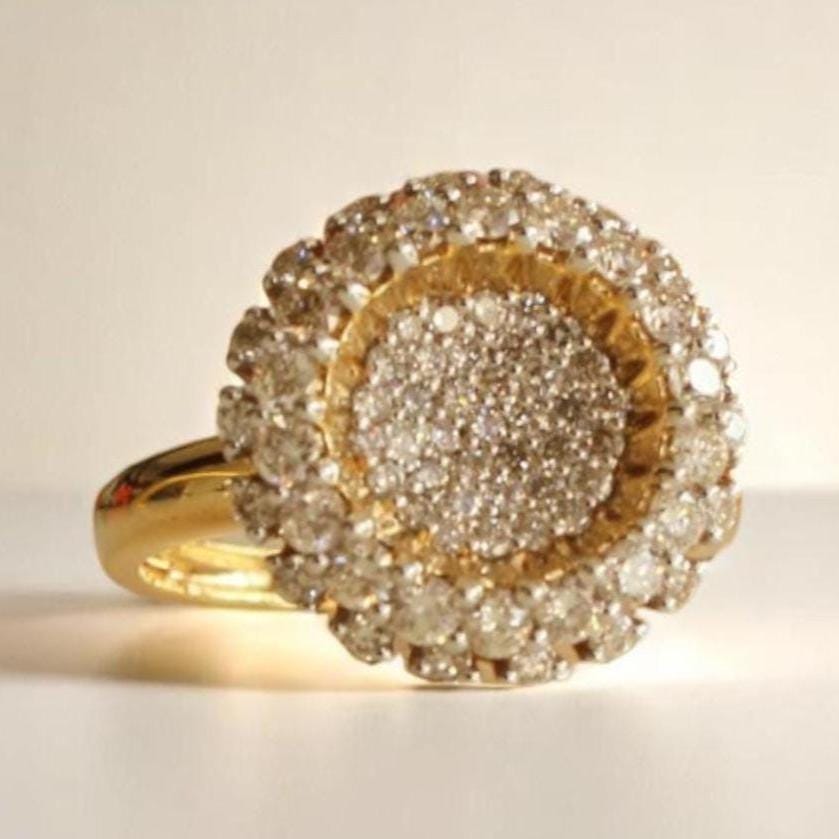 Sunflower Diamond Ring, 14K Solid Gold, Natural Diamonds, Flower Diamond Ring, Cluster Cocktail Ring, Statement Jewelry, Gift For Her
