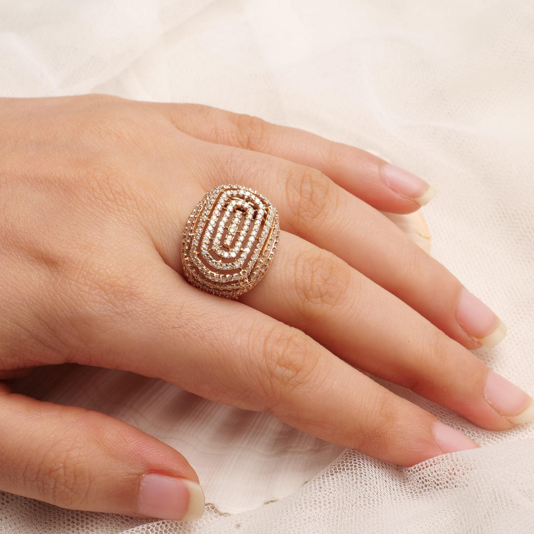 Concentric Oval Diamond Ring, 14K Solid Gold, Natural Diamonds, Multi-Layer Cocktail Ring, Evening Statement Jewelry, Gift For Her