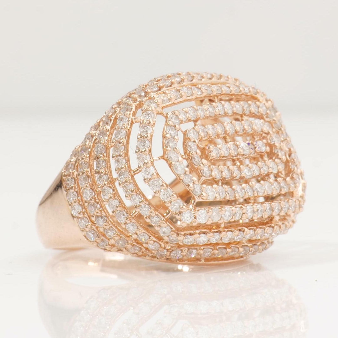 Concentric Oval Diamond Ring, 14K Solid Gold, Natural Diamonds, Multi-Layer Cocktail Ring, Evening Statement Jewelry, Gift For Her
