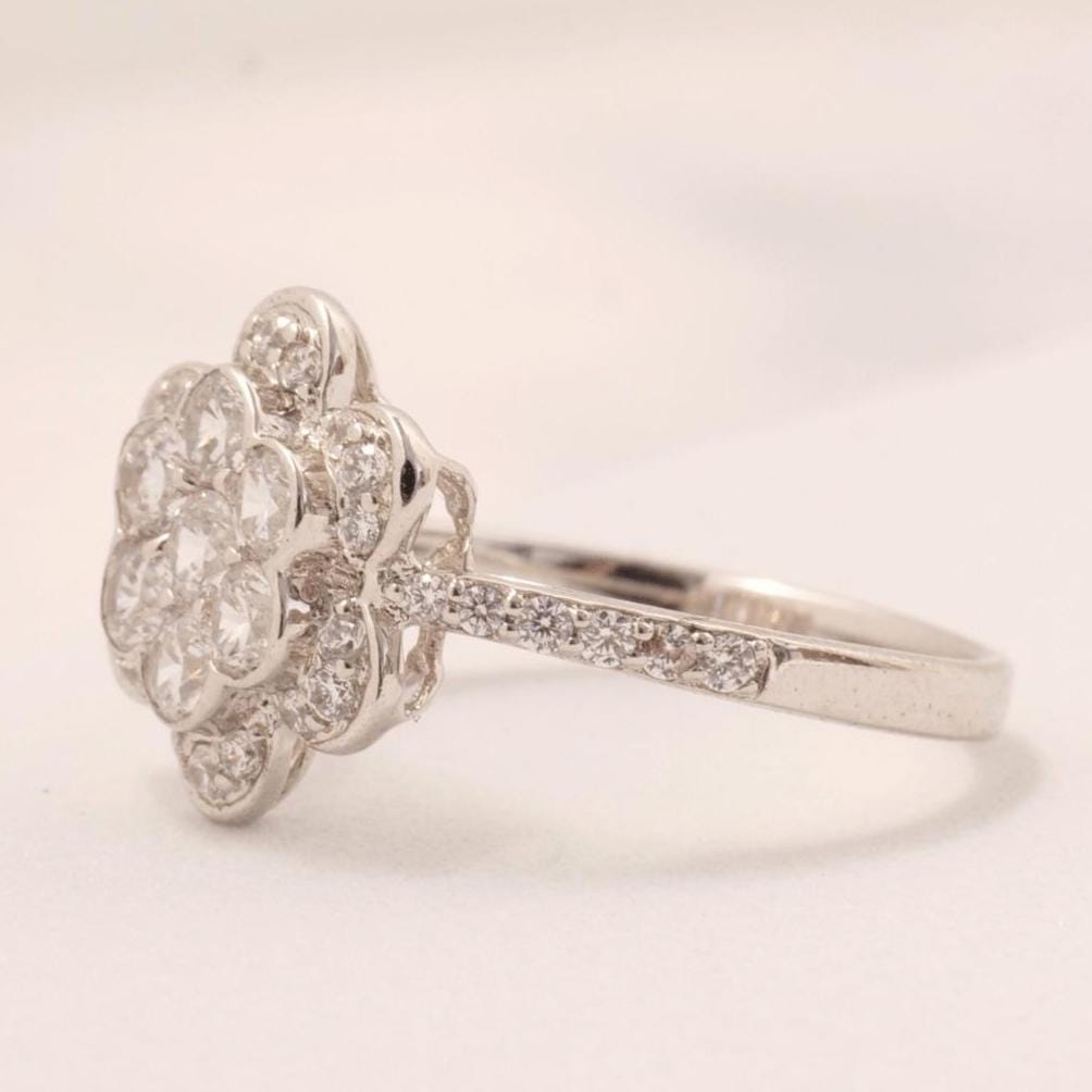 Floral Diamond Statement Ring, 14k Solid Gold, Cluster Statement Ring, Natural Diamonds, Everyday Jewelry, Halo Ring, Gift For Her