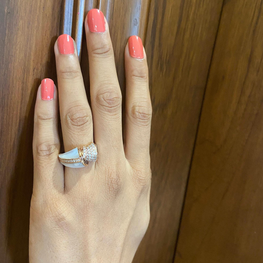 Mother of Pearl Diamond Ring, 14k Solid Gold, Natural Diamonds, Shell Shaped Ring, Swirl Diamond Ring, Statement Cocktail Ring, Gift For Her