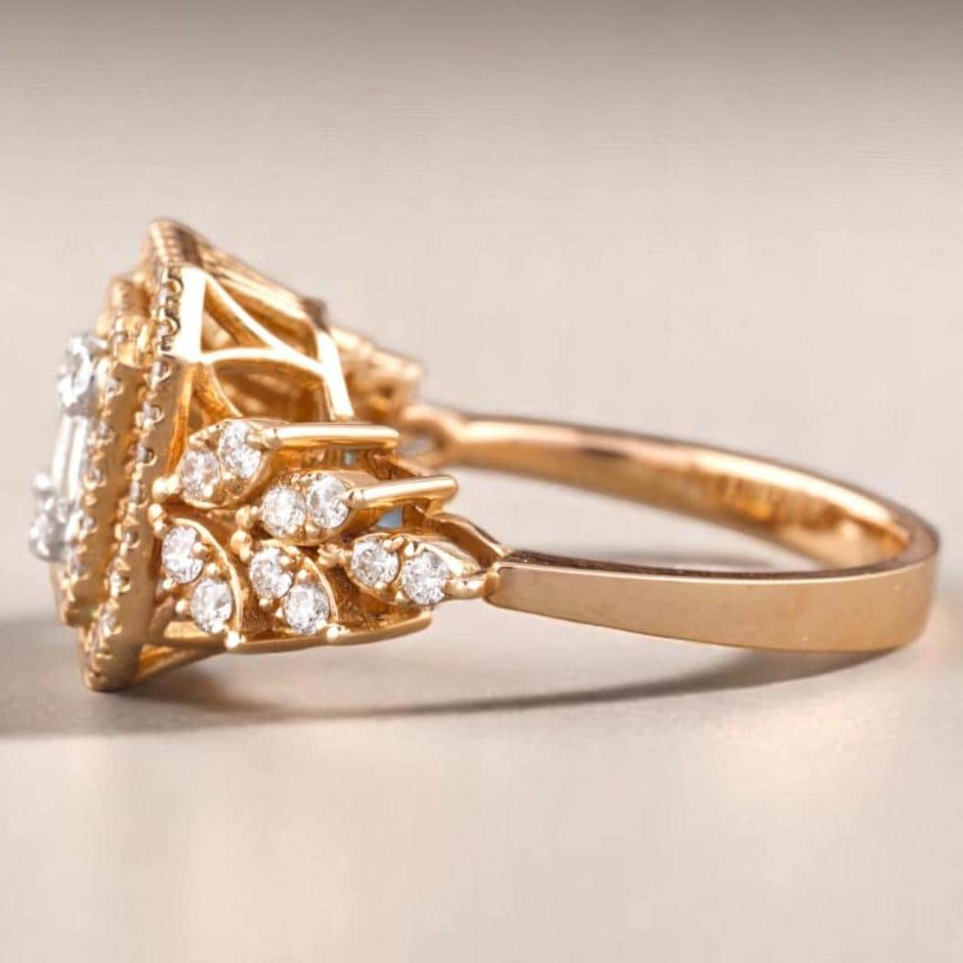 Emerald Cut Diamond Cluster Ring, 14k Solid Gold, Natural Diamonds, Illusion Set Ring, Double Halo Ring, Statement Bridal Ring, Gift For Her