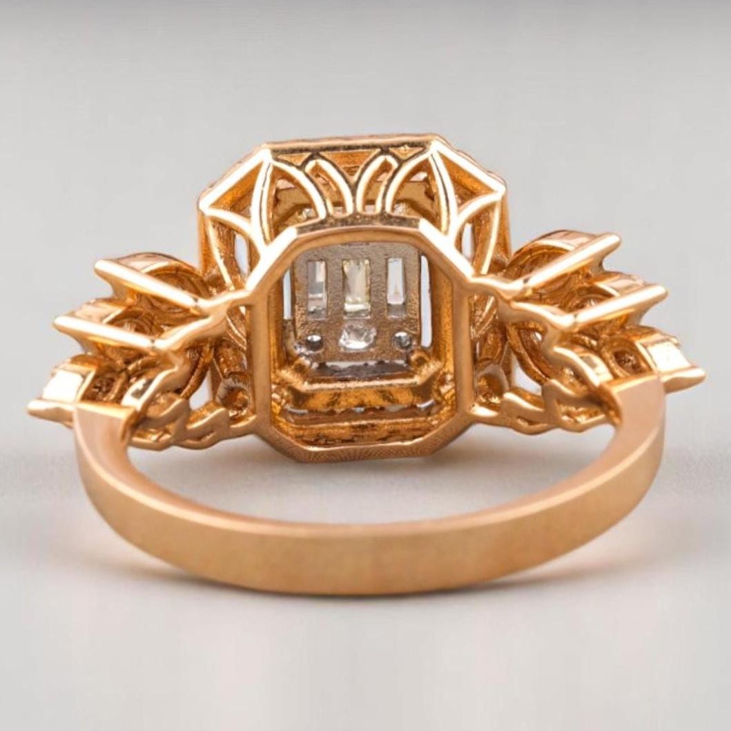 Emerald Cut Diamond Cluster Ring, 14k Solid Gold, Natural Diamonds, Illusion Set Ring, Double Halo Ring, Statement Bridal Ring, Gift For Her