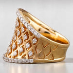 Load image into Gallery viewer, Diamond Cocktail Ring, 14K Solid Gold, Natural Diamonds, Concave Corset Ring, Broad Band with Matt Effect, Mesh Band Ring, Gift For Her
