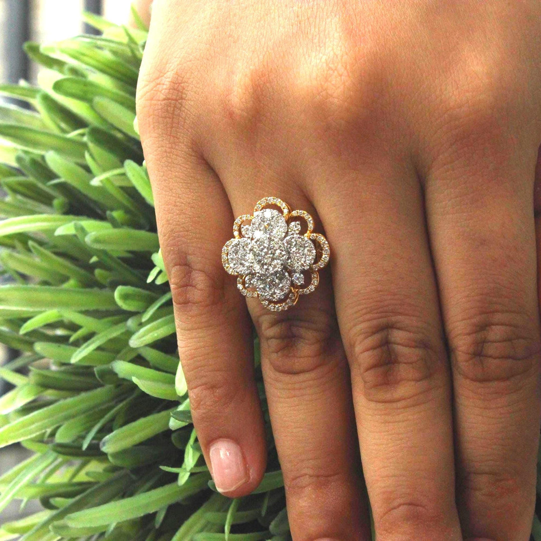 Flower Cluster Diamond Ring, 14k Solid Gold, Natural Diamonds, Floral Cocktail Ring, Illusion Petal Bold Statement Ring, Gift For Her