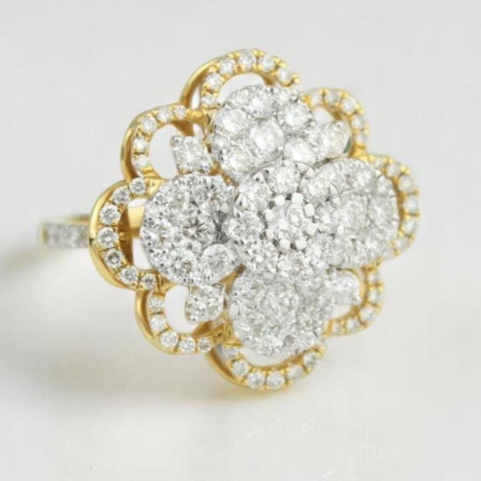 Flower Cluster Diamond Ring, 14k Solid Gold, Natural Diamonds, Floral Cocktail Ring, Illusion Petal Bold Statement Ring, Gift For Her