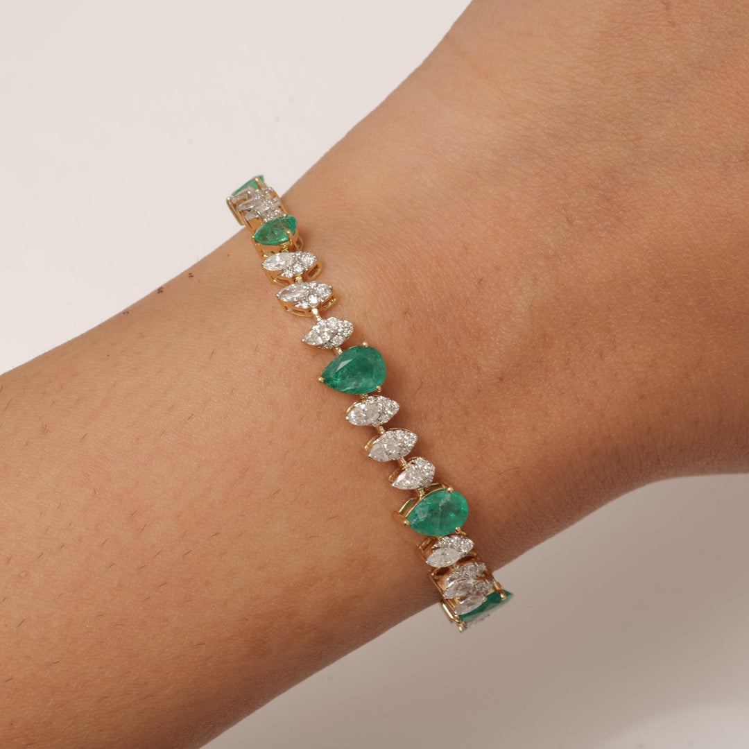 Teardrop Emerald Diamond Tennis Bracelet, 14K Solid Gold, Natural Diamond, Stackable Minimalistic Chain Bracelet, Gemstone Statement Jewelry