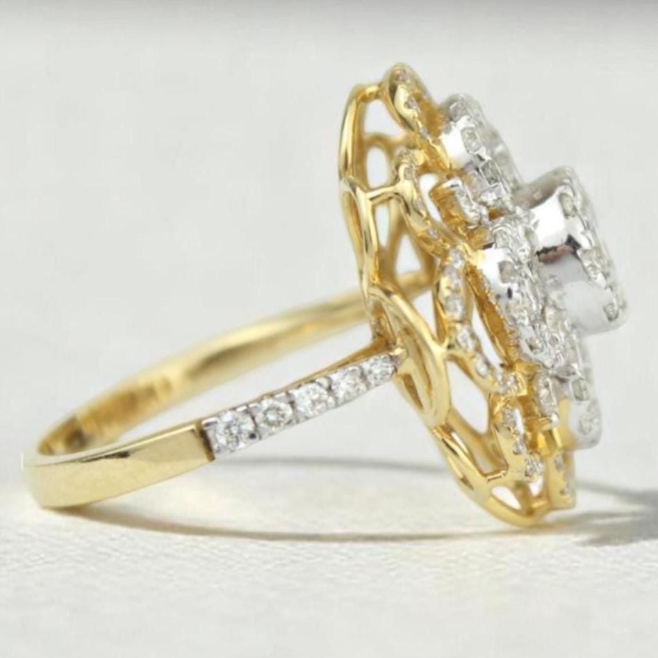Flower Cluster Diamond Ring, 14k Solid Gold, Natural Diamonds, Floral Cocktail Ring, Illusion Petal Bold Statement Ring, Gift For Her