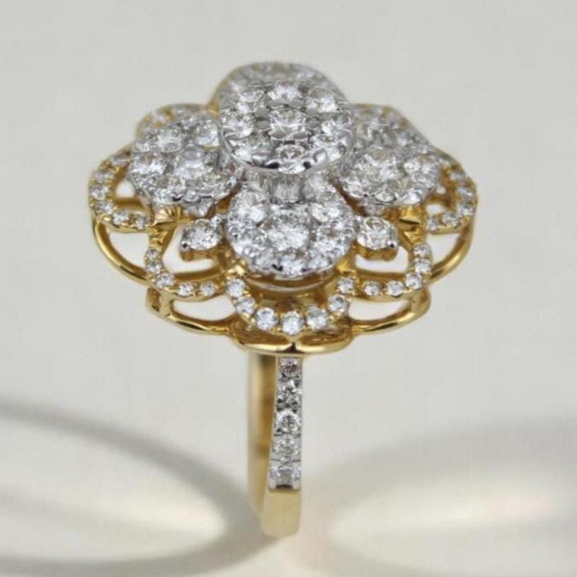 Flower Cluster Diamond Ring, 14k Solid Gold, Natural Diamonds, Floral Cocktail Ring, Illusion Petal Bold Statement Ring, Gift For Her