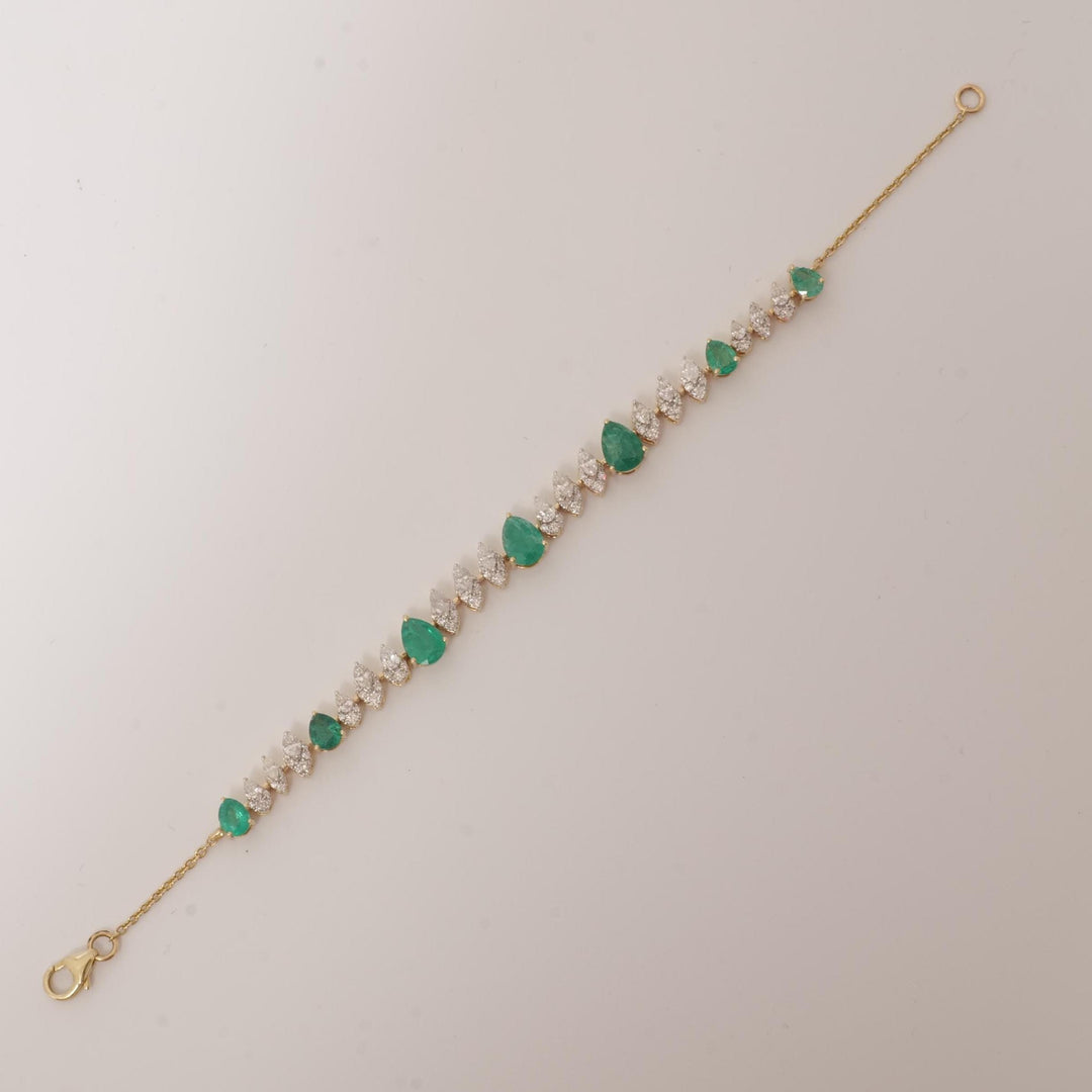 Teardrop Emerald Diamond Tennis Bracelet, 14K Solid Gold, Natural Diamond, Stackable Minimalistic Chain Bracelet, Gemstone Statement Jewelry