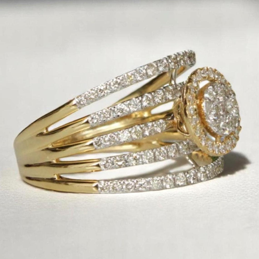 Halo Diamond Engagement Band Ring, 14k Solid Gold, Natural Diamond,  Illusion Set Multi-Row Wide Band, Cocktail Statement Ring, Gift For Her