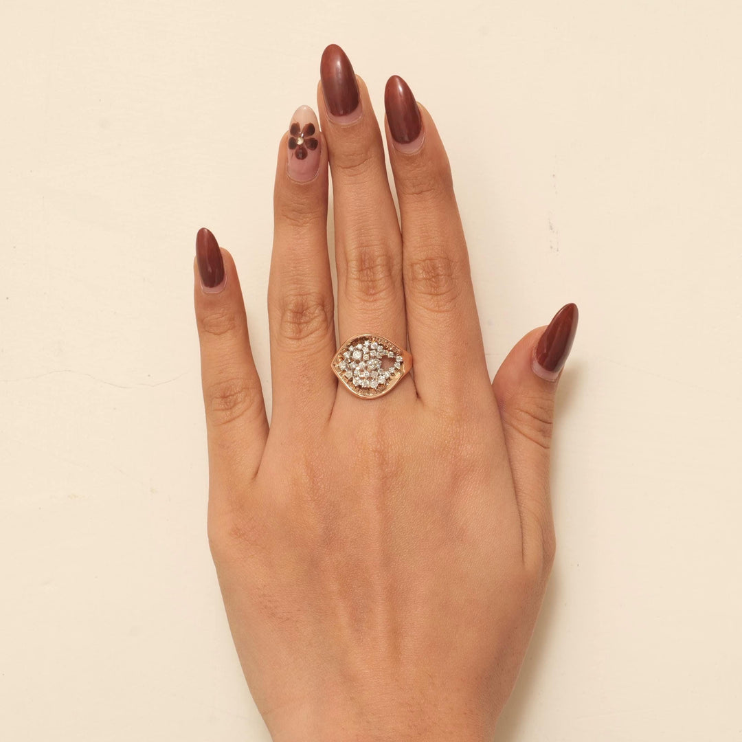 Eye Shape Cluster Diamond Ring, 14k Solid Gold, Natural Diamonds, Bold Statement Jewelry, Cocktail Ring, Gift for Her
