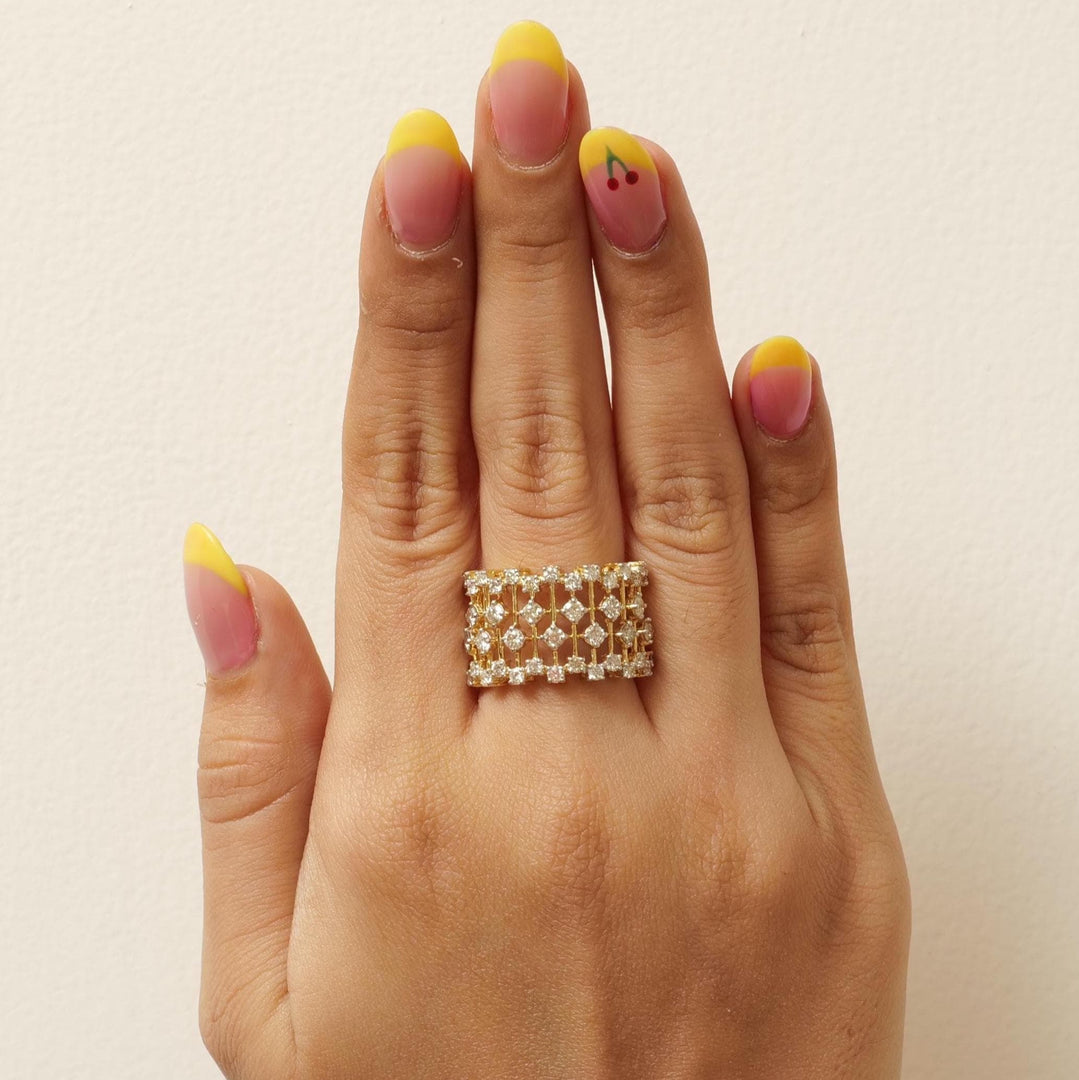 Starburst Diamond Ring, 14k Solid Gold, Natural Diamonds, Cage Broad Band, Celestial Wide Band, Cocktail Statement Ring, Gift for Her