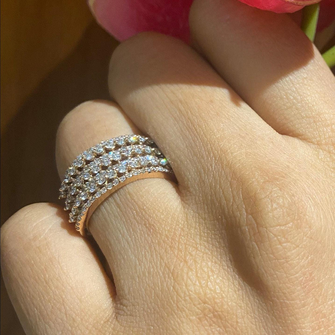 Eternity Diamond Ring, 14k Solid Gold, Wide Wedding Band, Pave Setting Broad Ring, Natural Diamonds, Cocktail Statement Band, Gift For Her