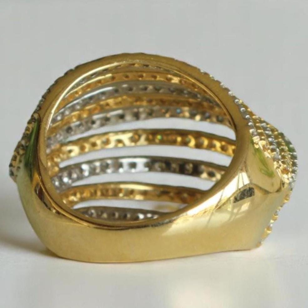 Diamond Wave Lines Band Ring, 14K Solid Gold, Natural Diamond, Two-toned Cocktail Ring, Multiple Lines  Statement Band, Gift For Her