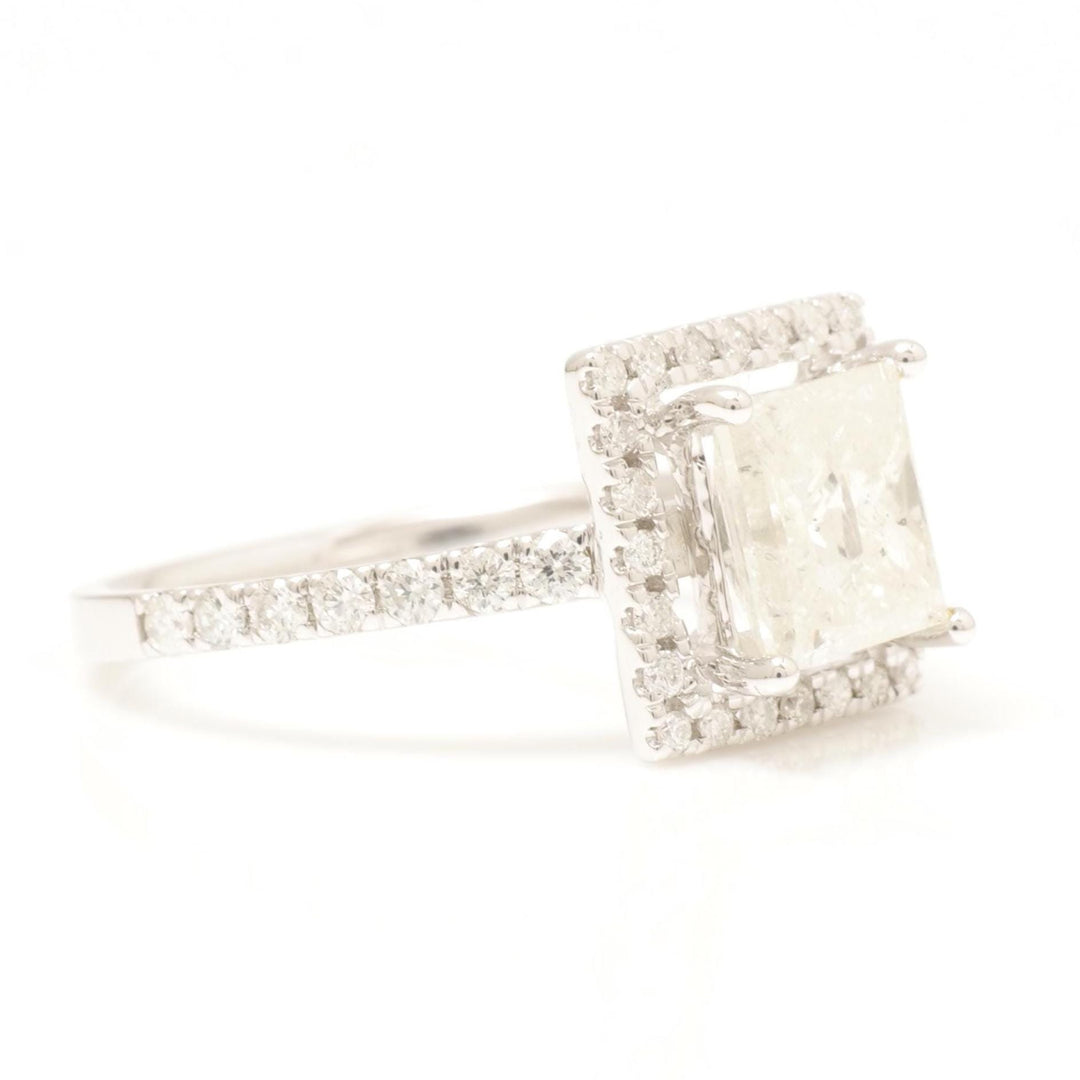 Princess Halo Solitaire Diamond Ring, 14k Solid Gold, Natural Diamonds, Engagement Proposal Ring, Bridal Wedding Jewelry