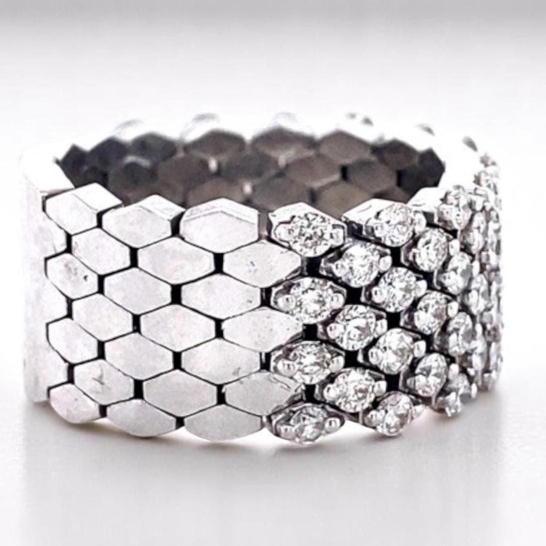 Honeycomb Diamond Band Ring, 14K Solid Gold, Natural Diamonds, Flexible Wide Half Eternity Band, Statement ring, Cocktail Band, Gift For Her