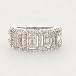 Load image into Gallery viewer, Halo Diamond Ring, 14k Solid Gold, Round &amp; Baguette Natural Diamonds, Half Eternity Band, Illusion Set Ring, Wedding Ring, Gift For Her
