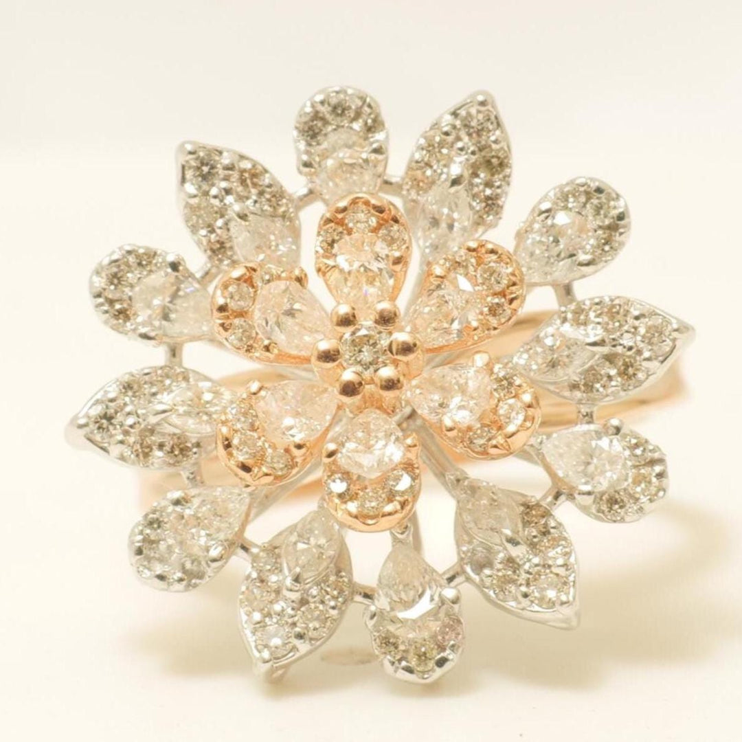 Flower Diamond Ring, 14k Solid Gold, Marquise & Pear Natural Diamonds, Statement Floral Ring, Cocktail Petal Bloom Jewelry, Gift for Her