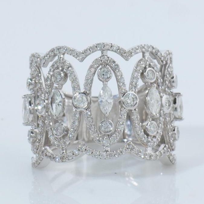 Marquise Wide Diamond Band Ring, 14k Solid Gold, Natural Diamonds, Statement Cocktail Jewelry, Bridal Wedding Ring, Bezel Set Openwork Band
