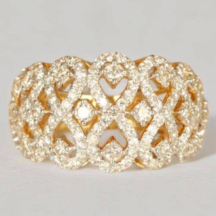 Statement Diamond Ring, 14k Solid Gold, Natural Diamonds, Infinity loop Band, Cocktail Band, Wide Band Statement Ring, Gift For Her