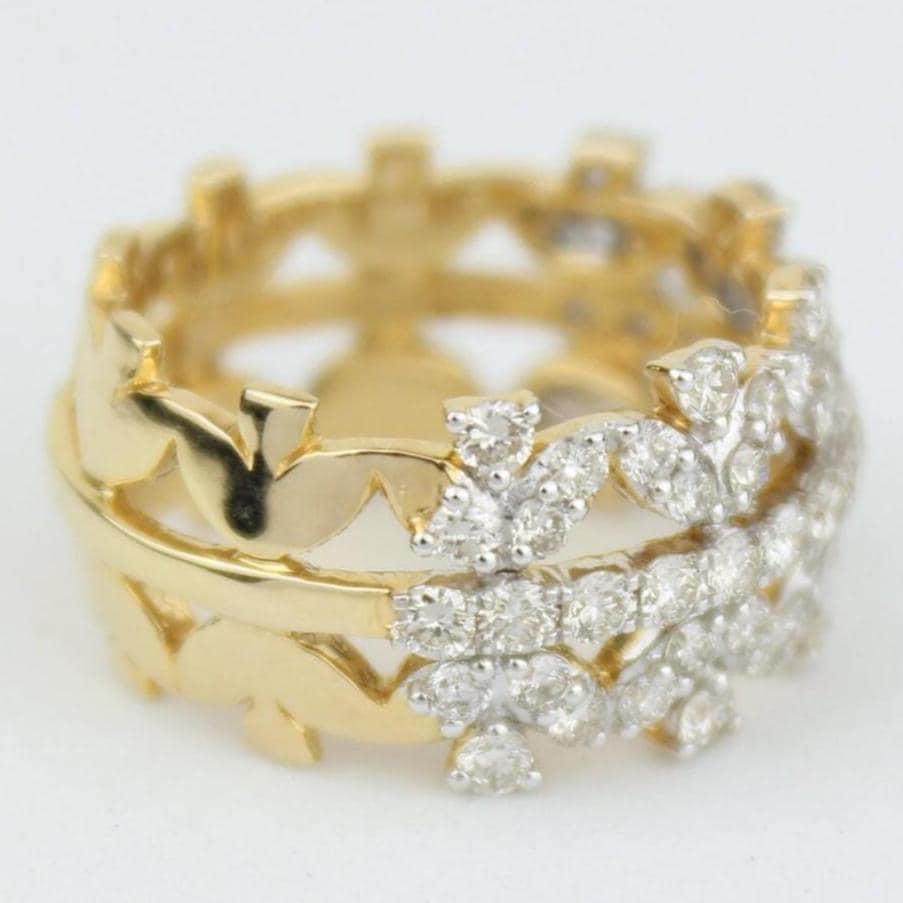 Crown Diamond Ring, 14k Solid Gold Broad Ring, Natural Diamonds, Eternity Wedding Band, Cocktail Staement Ring, Art Deco Ring,  Gift For Her