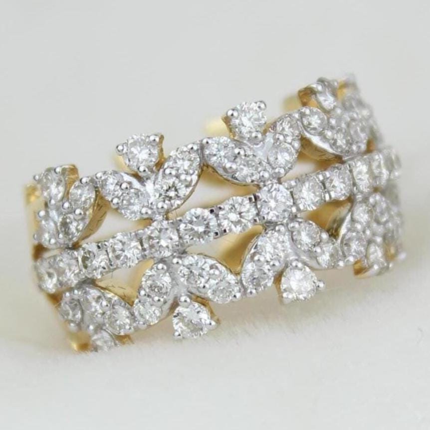 Crown Diamond Ring, 14k Solid Gold Broad Ring, Natural Diamonds, Eternity Wedding Band, Cocktail Staement Ring, Art Deco Ring,  Gift For Her