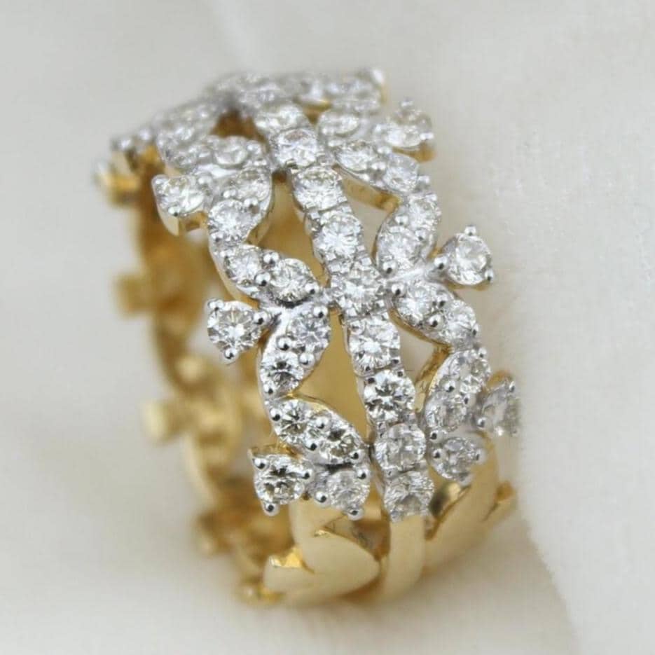 Crown Diamond Ring, 14k Solid Gold Broad Ring, Natural Diamonds, Eternity Wedding Band, Cocktail Staement Ring, Art Deco Ring,  Gift For Her