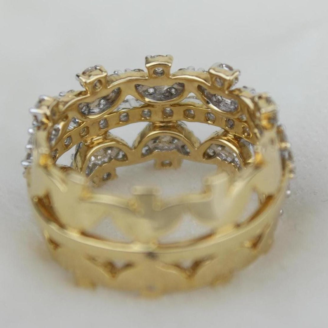 Crown Diamond Ring, 14k Solid Gold Broad Ring, Natural Diamonds, Eternity Wedding Band, Cocktail Staement Ring, Art Deco Ring,  Gift For Her