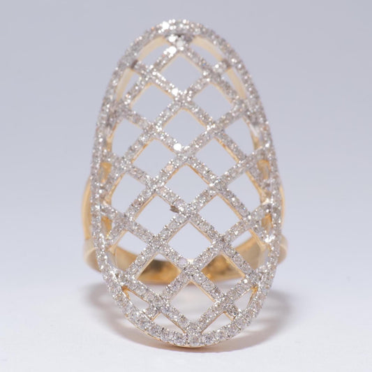 Oval Mesh Diamond Ring, 14k Solid Gold, Natural Diamonds, Full Finger Statement Ring, Cocktail Ring, Bold Evening Jewelry, Gift for Her