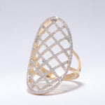 Load image into Gallery viewer, Oval Mesh Diamond Ring, 14k Solid Gold, Natural Diamonds, Full Finger Statement Ring, Cocktail Ring, Bold Evening Jewelry, Gift for Her

