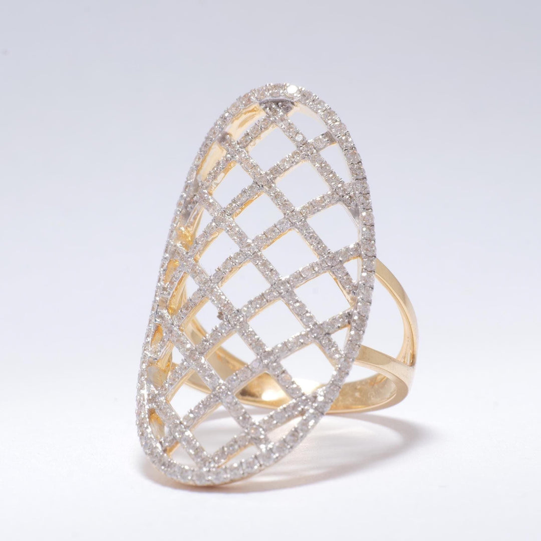 Oval Mesh Diamond Ring, 14k Solid Gold, Natural Diamonds, Full Finger Statement Ring, Cocktail Ring, Bold Evening Jewelry, Gift for Her