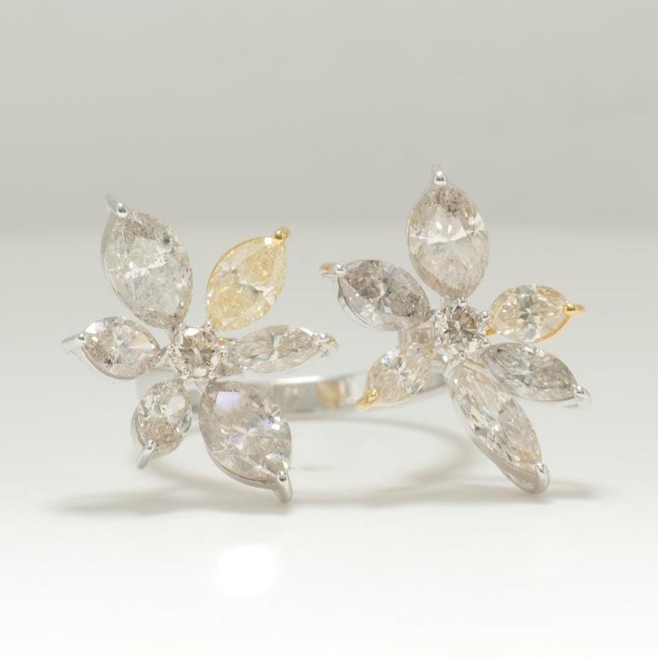 Floral Marquise Diamond Ring, 14K Solid Gold, Natural Diamonds, Cluster Open Cuff Ring, Cocktail Ring, Bold Statement Ring, Gift For Her