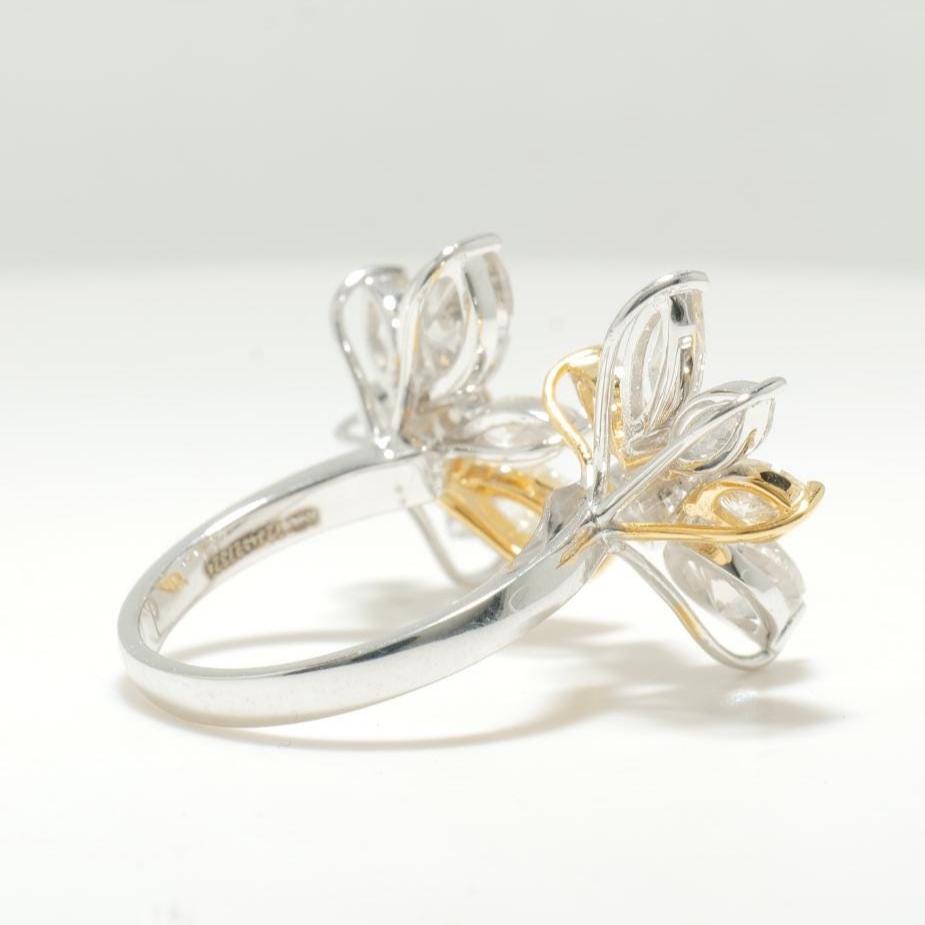 Floral Marquise Diamond Ring, 14K Solid Gold, Natural Diamonds, Cluster Open Cuff Ring, Cocktail Ring, Bold Statement Ring, Gift For Her
