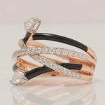 Load image into Gallery viewer, Criss Cross Enamel Natural Diamond Ring: 14k Solid Gold Statement Band, IGI Certified, Ready To Ship
