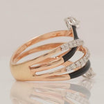 Load image into Gallery viewer, Criss Cross Enamel Natural Diamond Ring: 14k Solid Gold Statement Band, IGI Certified, Ready To Ship
