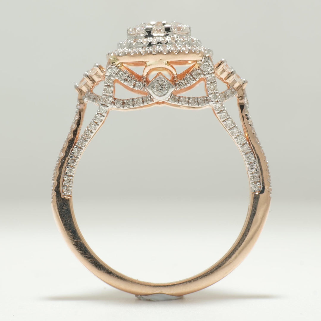 Cushion Cluster Diamond Ring, 14k Solid Gold, Illusion Setting, Natural Diamonds, Double Halo Engagement Ring, Statement Ring, Gift for Her