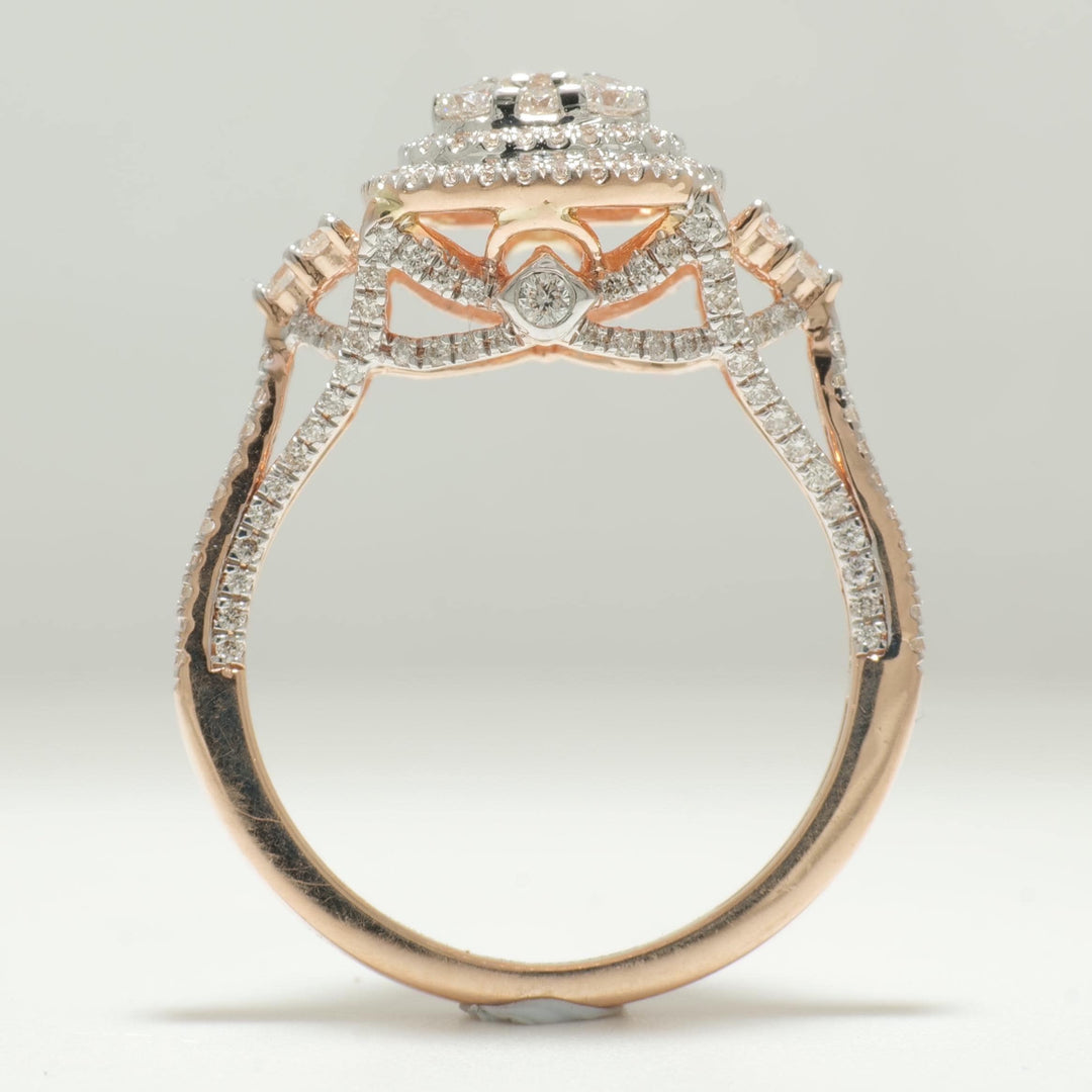 Cushion Cluster Diamond Ring, 14k Solid Gold, Illusion Setting, Natural Diamonds, Double Halo Engagement Ring, Statement Ring, Gift for Her